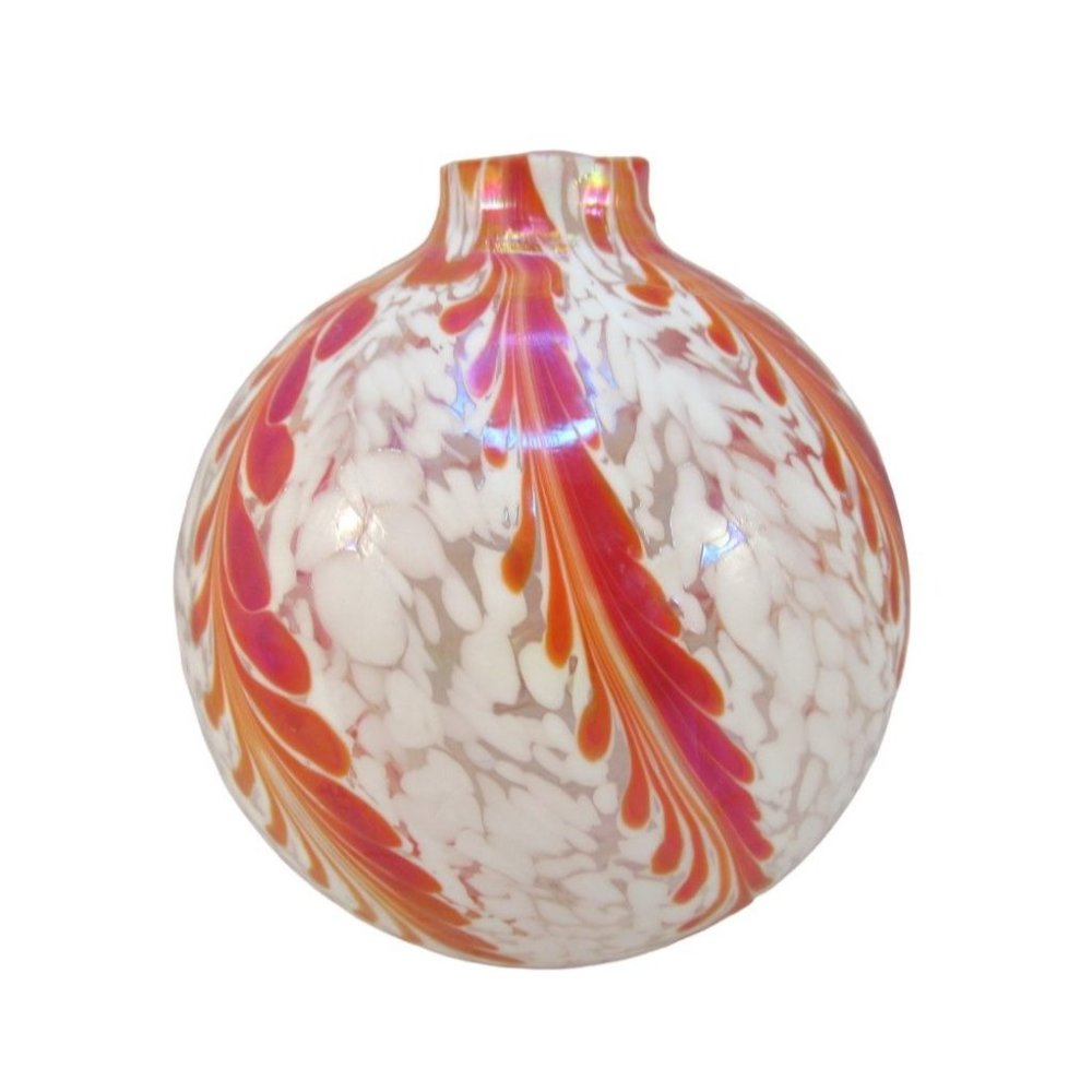 Handblown Art Glass Bulb Bud Vase Textured Hand Painted Floral Swirls